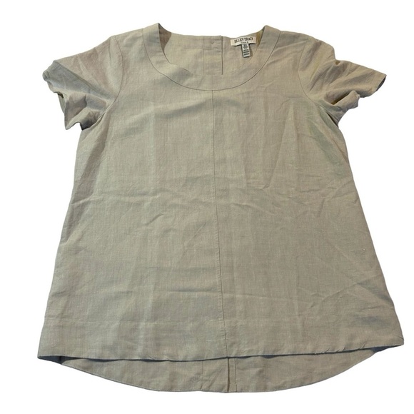 Ellen Tracy Linen Tunic Button Back Top Tan Size Medium - Picture 5 of 10